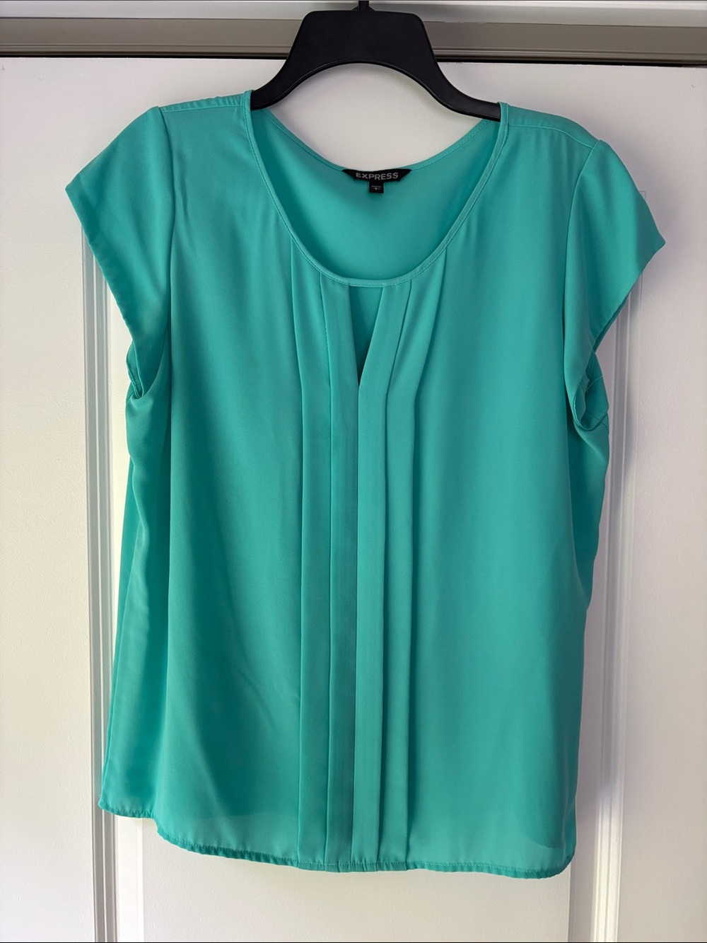 Express Women’s Teal Pleated Cap-Sleeve Blouse